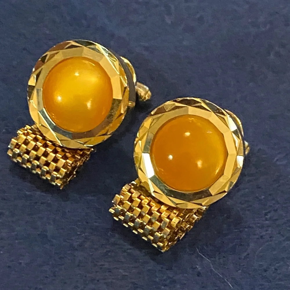 Vintage Gold and Yellow Mesh Wrap Cufflinks